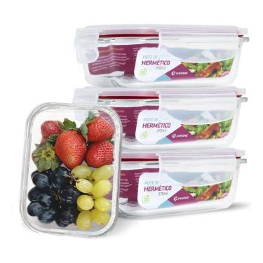 Imagem de 2X Conjunto 4 Potes De Vidro Hermético Marmita 370Ml Com Tra