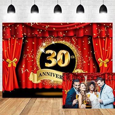 Imagem de OERJU 2,7 x 1,8 m, pano de fundo de feliz aniversário de 30 anos, cortina vermelha de palco com glitter, fundo fotográfico, amante, casal, casamento, aniversário, celebração, festa, vinil, estúdio
