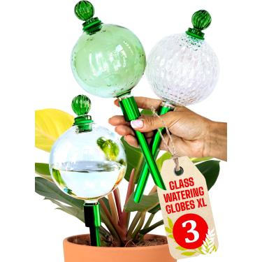 Imagem de Globos de irrigação de plantas de 473 ml para plantas de interior com inserção de plantador autoirrigável de metal - globos soprados à mão de vidro XL premium - irrigador automático de plantas interno