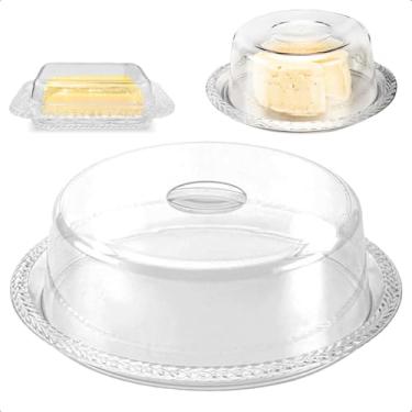 Imagem de Kit Cozinha Café Da Manhã Cristal Acrílico Boleira Manteigueira Queijeira Porta Pão Organizadores De Mesa Chá Da Tarde(Boleira + Queijeira + Mantegue)