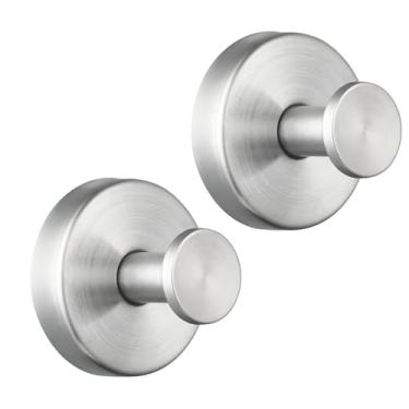 Imagem de Eolax Ganchos de ventosa para chuveiro/banheiro, resistentes, removíveis para toalhas, roupões, bucha - ganchos de aço inoxidável sem broca para vidro, espelho, azulejo, cozinha (pacote com 2) níquel