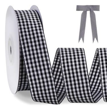 Imagem de TONIFUL 2,5 cm x 25 metros fita xadrez xadrez bufante preto para embrulhar presentes, arcos de cabelo, buquê floral, artesanato, Páscoa, dia dos namorados, chá de bebê, aniversário, Natal