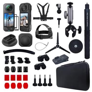 Imagem de EIOYUMY Kit de acessórios para câmera Insta360 X5 / X4, incluindo suporte magnético, bastão de selfie, tripé, alça de peito, faixa de cabeça, clipe de bicicleta, mala, capa de proteção de lente, base