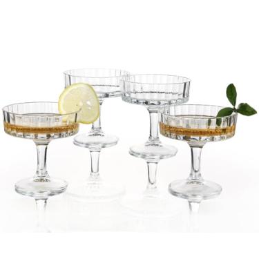 Imagem de Soopiiso Conjunto de 4 taças de martini, taças de champanhe (200 ml) - Design canelado para coquetéis, margaritas e uso em bar (4, T003)