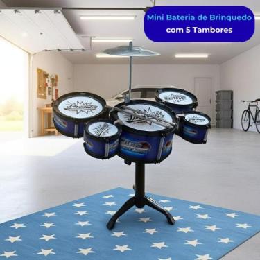 Imagem de Mini Bateria Completa Infantil Criança com 5 Tambores Prato Som Realis