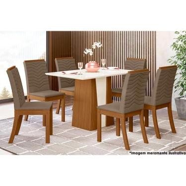 Imagem de Sala de Jantar Completa Orus Tampo Madeirado 120x80cm e 6 Cadeiras Isa Nature/Off White - Suede Marrom - Henn