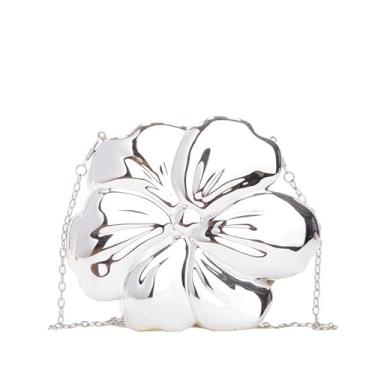 Imagem de changes girl Bolsa clutch em forma de flor de acrílico, bolsa brilhante dourada bolsa tiracolo para noite, Prateado, 6.69in x 5.51in x 1.97in, 47.24in strap