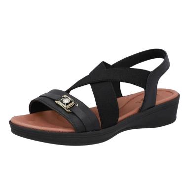 Imagem de Sandalia Feminina Anabela Baixa Couro Tira Macio Usaflex