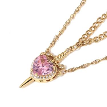 Imagem de SORGERLY Colares de casal combinando com espada e coração - Colar Bff para 2 melhores amigos - Linda joia de presente para mulheres e homens, Small, Cobre, Sem Pedra Preciosa