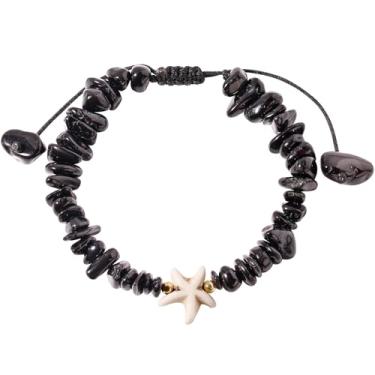 Imagem de Wizock Pulseiras espirituais pretas de turmalina com contas para proteção feminina, boho, estrela-do-mar, equilíbrio energético, surfista, joias de praia