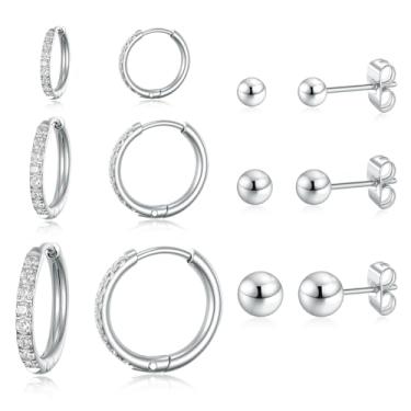 Imagem de Gemsme Brincos de argola de aço inoxidável cirúrgico 316L, banhado a ouro 18 K, conjunto hipoalergênico de zircônia cúbica para mulheres e homens, Aço inoxidável, Zircônia cúbica