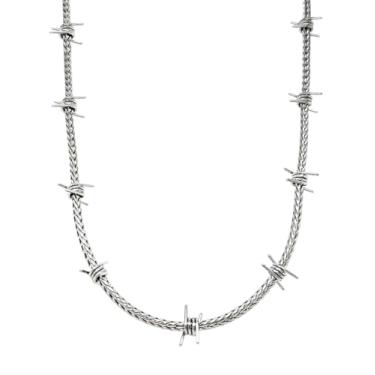 Imagem de Gargantilha/colar de arame farpado – Aço inoxidável banhado a ródio ajustável, não mancha, DALMATA (29 cm a 66 cm), Extra Long, Aço inoxidável, Sem Pedra Preciosa