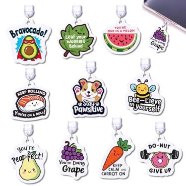Imagem de Pacote com 10 pingentes para E-Reader Kindle Dust Plug Charm Acessórios com trocadilhos motivacionais engraçados compatíveis com tablets Kindle, telefone, iPad tipo C, porta de carregamento, presente