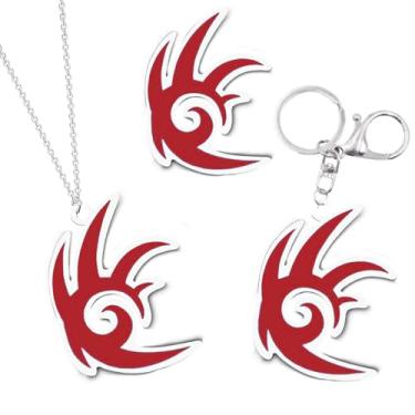 Imagem de YlLUCHH Conjunto de colar espiral, chaveiro e broche de 3 peças – Joias inspiradas em jogos para fãs, presentes de aniversário ou férias, standard, Metal, Sem Pedra Preciosa