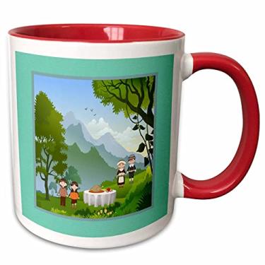 Imagem de 3dRose Pomba branca em árvore de maçã, abstrato azul, caneca Shana Tova, 325 ml, vermelha