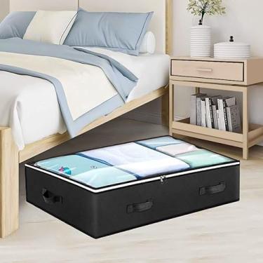 Imagem de Recipiente de armazenamento sob a cama com tampa com zíper e janela transparente, sacos de armazenamento dobráveis sob a cama para cobertor, organizador de edredom para roupas, suéteres, travesseiros