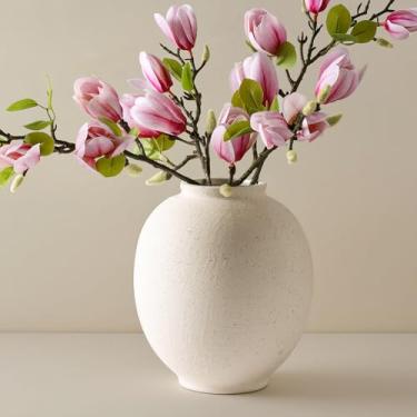 Imagem de Starttag Vaso de cerâmica de 25 cm, branco, grande, rústico, para decoração de casa, textura de arenito, vaso de cerâmica redondo para decoração de mesa, prateleira, quarto, decorativo