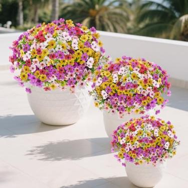 Imagem de NUOYY 14 pacotes de flores artificiais ao ar livre flores artificiais cores mistas (amarelo/rosa/roxo/branco/rosa vermelha) margarida artificial ao ar livre, crisântemos, para casamentos, férias