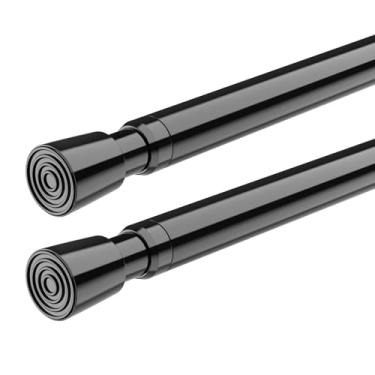 Imagem de FVONZON Varão de cortina de tensão preto com mola de 66 a 99 cm, pacote com 2 hastes de mola ajustáveis, haste de tensão extensível para armário, janela, cozinha, estante de livros, banheiro