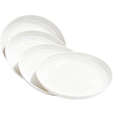 Imagem de XILEDUO Conjunto de 4 pratos de palha de trigo, inquebráveis, placa de plástico leve reutilizável para acampamento, cozinha, micro-ondas e lava-louças (branco)