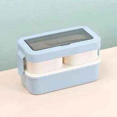 Imagem de Marmita portatil Marmita Lancheira Com 3 Compartimentos 1100ml E Talheres Pote Lunch Box(Azul)