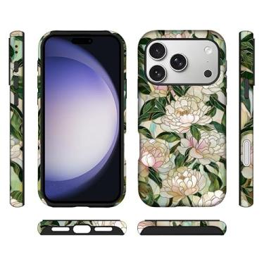 Imagem de ilikediy Capa híbrida para iPhone 17 Pro, 2 camadas, rígida, silicone, padrão de proteção - flores de peônia de vitral