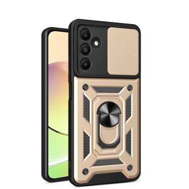 Imagem de RKINC Capa para Samsung Galaxy A15 5G com capa deslizante para câmera e anel giratório com suporte de grau militar à prova de choque com suporte magnético para carro, dourado