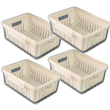 Imagem de Organizador de Geladeira，Secador de Salada，Conjunto de 6 PeçAs，Capacidade de 3,8 Litros，Completo Com Tampa e Bandeja Interna para Drenagem de áGua，Adequado para Lavar Frutas e Legumes(4 Organizadores)
