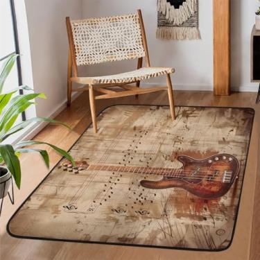 Imagem de Tapete de área para sala de estar, lavável à máquina, retrô, música, guitarra, antiderrapante, tapete macio, para sala de estar, quarto, sala de jantar, berçário, cozinha, decoração de casa