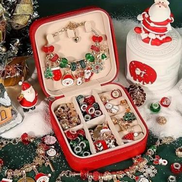 Imagem de 66 peças de kit de fabricação de pulseiras natalinas estilo boêmio, vintage, Natal, DIY, miçangas, contas de Natal, contas de Natal vermelhas e verdes, contas espaçadoras de estrelas redondas de