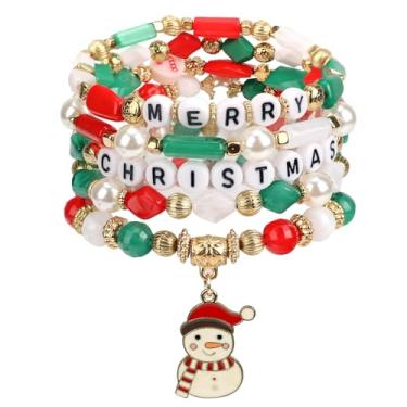 Imagem de DATANSUN Pulseiras de Natal 【Estilo festivo】【Elástico】【Leve】 Presentes de Natal para mulheres/homens, General, Miçanga