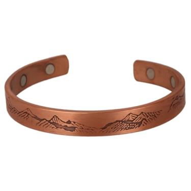 Imagem de Touchstone Pulseira de cobre feita à mão feita à mão com joia de punho gravada em estilo tibetano sólido e de alto calibre para mulheres e homens, Cobre, Sem Pedra Preciosa