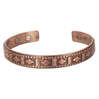 Imagem de Touchstone Pulseira de cobre feita à mão feita à mão com joia de punho gravada em estilo tibetano sólido e de alto calibre para mulheres e homens, Cobre, Sem Pedra Preciosa