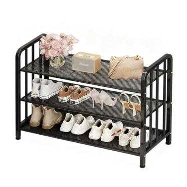 Imagem de SPXMQSS Sapateira de pé livre, suporte de metal de 3/4/5 andares, prateleiras ajustáveis, organizador de armazenamento de sapatos, armário aberto para entrada, corredor, preto, 3 níveis 80 x 28 x 55