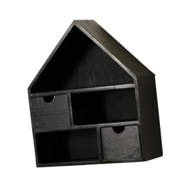 Imagem de predolo Caixa de madeira em formato de casa para exibir figuras, óleos essenciais, velas e artesanato, Preto