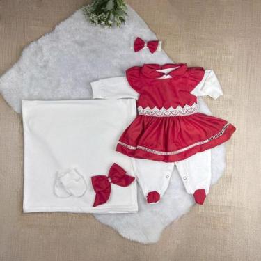 Imagem de Saída Maternidade Bebê Menina 05 Peças Lavínia - Maria Baby, Vermelho,