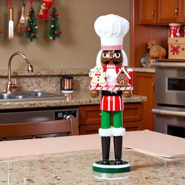 Imagem de CynynYxy Bonecos quebra-nozes de madeira de 38,8 cm de soldado quebra-nozes enfeites de Natal decorações de quebra-nozes ideais para decoração de estante e mesa decoração de escritório em casa (chef A