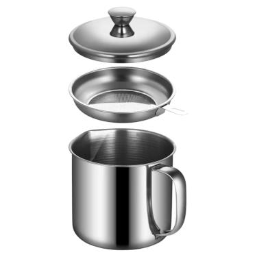 Imagem de Filtro de Óleo de Cozinha em Aço Inox, 1300ml, com Tampa e Peneira, para Frituras