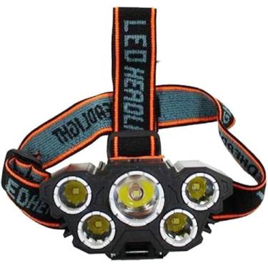 Imagem de Lanterna de Cabeça 5 LED Recarregável USB – Longo Alcance, 3 Modos, Camping, Trilhas, Pesca e Trabalho Noturno
