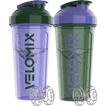 Imagem de VELOMIX Pacote com 2 frascos de proteína de 800 ml para misturas de proteína - 2 batedor de arame | Coqueteleira à prova de vazamento para shakes de proteína | Pacote de garrafa coqueteleira de