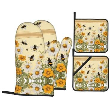 Imagem de Conjunto de luvas de cozinha com suporte de tampa, luvas de forno resistentes ao calor para manusear panelas quentes, grelhar, churrascos, kit de 4 peças.