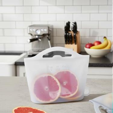 Imagem de Conjunto de 3 recipientes de silicone para armazenamento de alimentos, à prova de vazamento, reutilizável, despensa, congelador, organizável, empilhável (transparente)