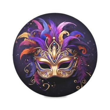 Imagem de Wassud Jogo americano máscara de baile de máscaras de carnaval tapetes de mesa redondos para cozinha e jantar tapetes laváveis resistentes ao calor decoração de mesa 39 cm