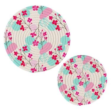 Imagem de Wassud Trivet de flores simples para pratos quentes, suportes redondos de algodão, almofadas quentes, porta-copos elegantes, decoração de cozinha e acessórios, 2 peças