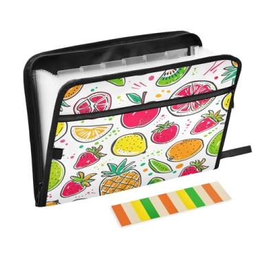 Imagem de Wassud Acordeão de frutas coloridas organizador de arquivos de papel A4 pastas de arquivo de papel com etiquetas pasta de arquivo expansível 13 bolsos