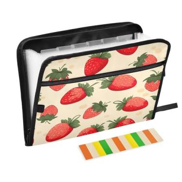 Imagem de Wassud Organizador de arquivos sanfonado fofo de morango com 13 bolsos, pastas expansíveis com abas e adesivos, organizador de pastas de documentos de recibo de papel tamanho carta A4 para viagens de