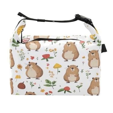 Imagem de STAYTOP Lancheira fofa capivara com fivela de alça, lancheira isolada para meninos e meninas, lancheira térmica para trabalho escolar