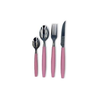 Imagem de Jogo de Talheres Faqueiro Aço Inox com Gaveteiro, Rosa, 16 Peças, Inclui Facas, Garfos, Colheres e Organizador