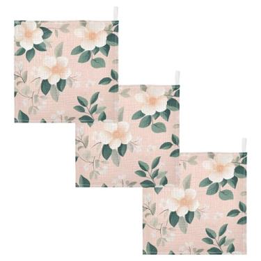Imagem de Burbuja Toalha de banho de flor branca em rosa - Toalha de bebê absorvente macia de algodão musselina para pele sensível do bebê recém-nascido - Item essencial para bebês, 30,5 x 30,5 cm, pacote com 3