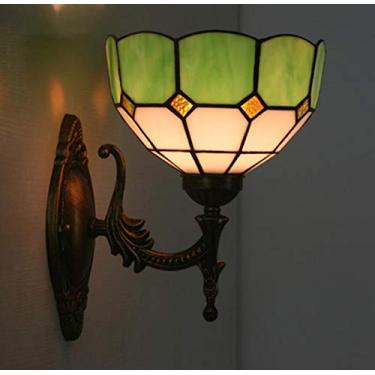 Imagem de Arandela de parede estilo Tiffany, luminária de parede minimalista mediterrânea com cúpula de vitral de 20 cm para sala de estar, quarto, varanda e corredor (6 cores), verde